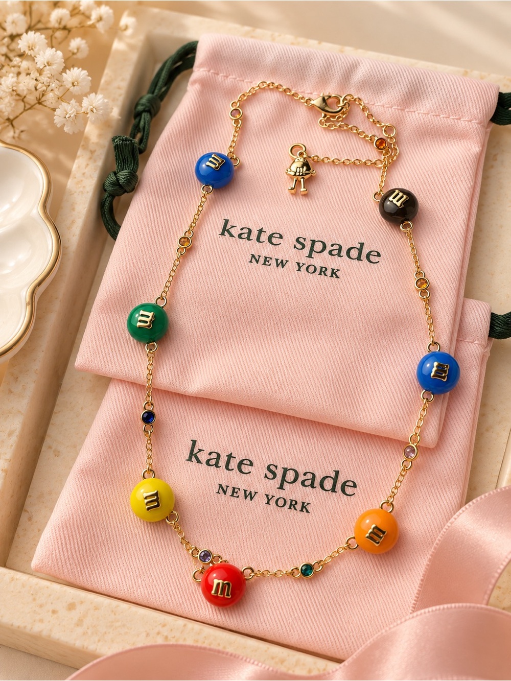 kate spade Multicolor Enamel M&M Bead Necklace - Gold Chain